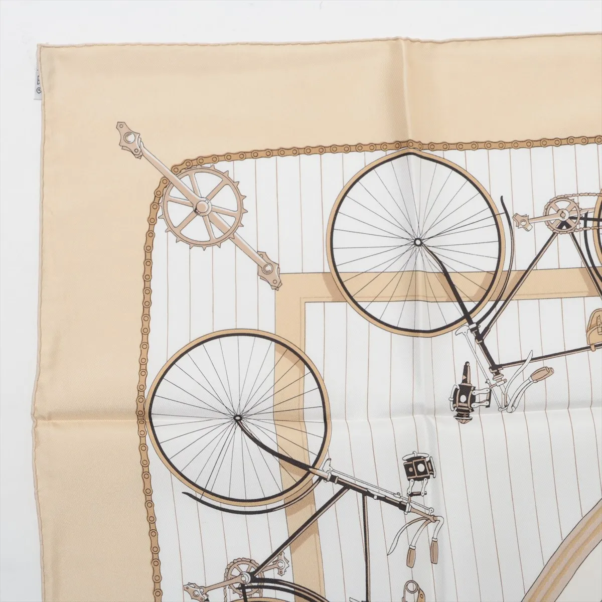 Carre 90 LES BECANES Bicycle Scarf, Silk, Beige, — view 2