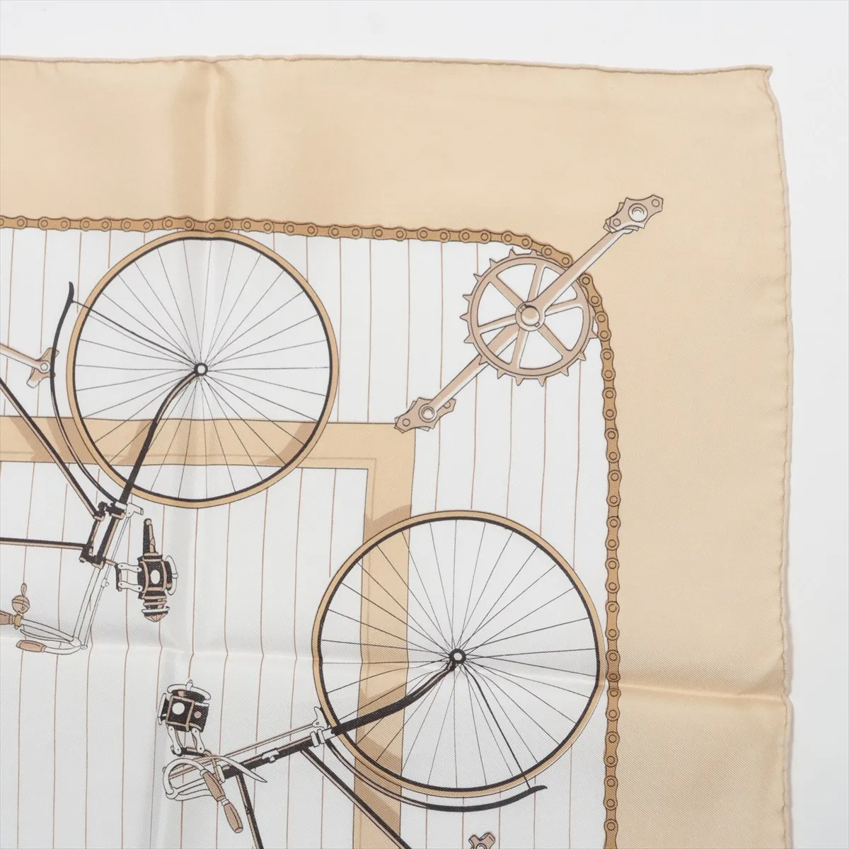 Carre 90 LES BECANES Bicycle Scarf, Silk, Beige, — view 3