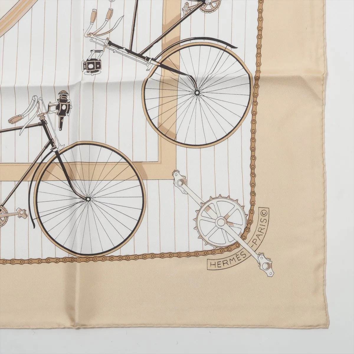 Carre 90 LES BECANES Bicycle Scarf, Silk, Beige, — view 4
