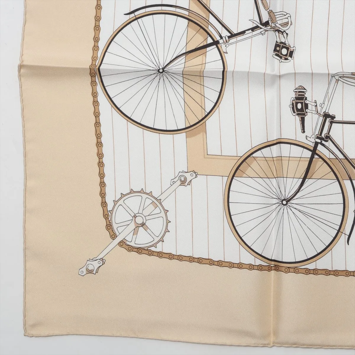 Carre 90 LES BECANES Bicycle Scarf, Silk, Beige, — view 5