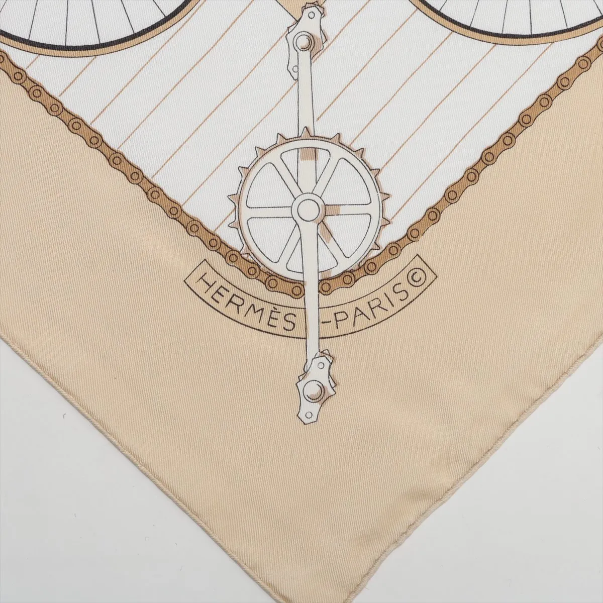 Carre 90 LES BECANES Bicycle Scarf, Silk, Beige, — view 6