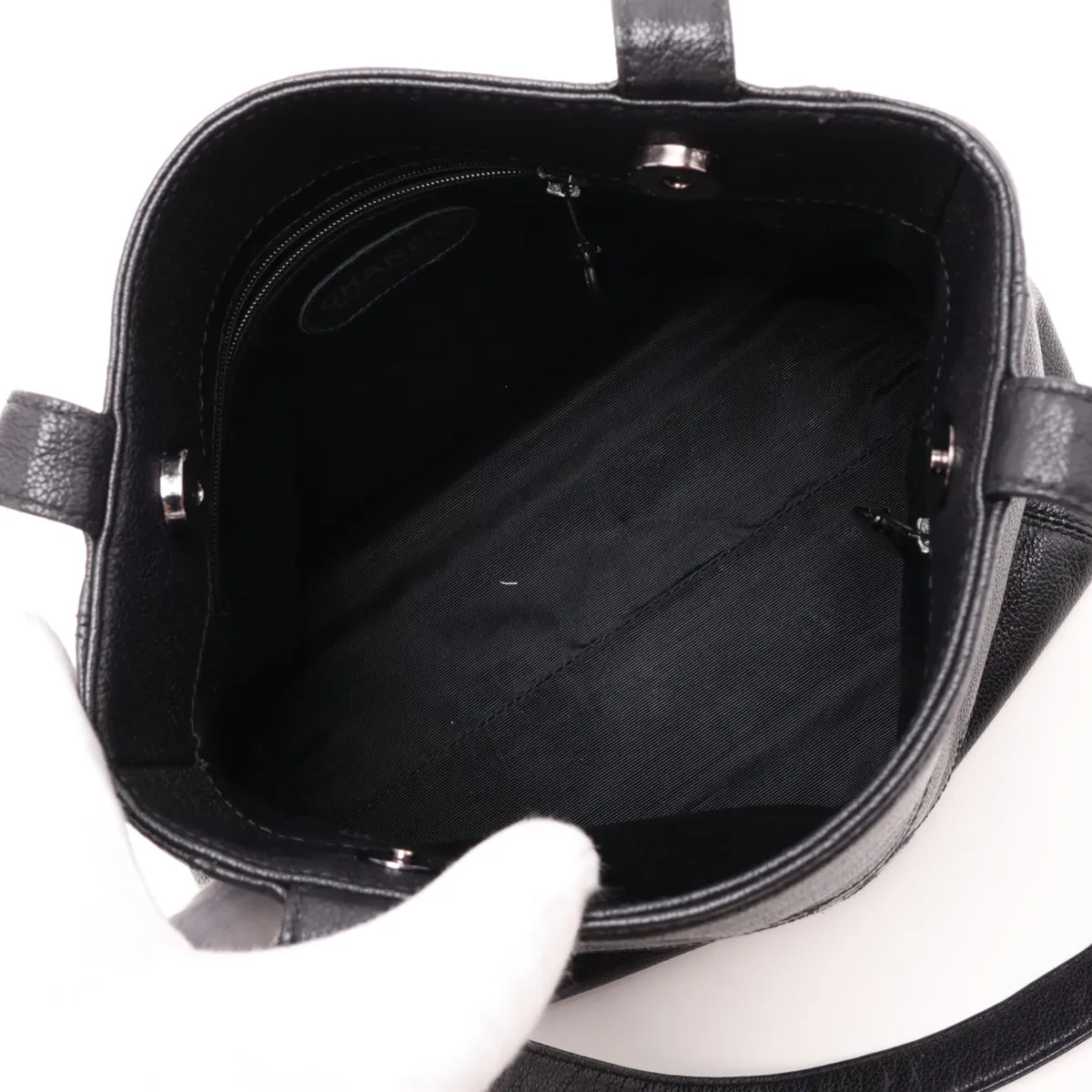 Coco Mark Leather Tote Bag, Black with Gold Hardware, 5421257, Series 5 — view 7