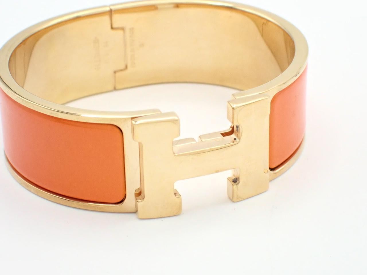 Enamel Bracelet, Click Crack H, Orange, Gold — view 3