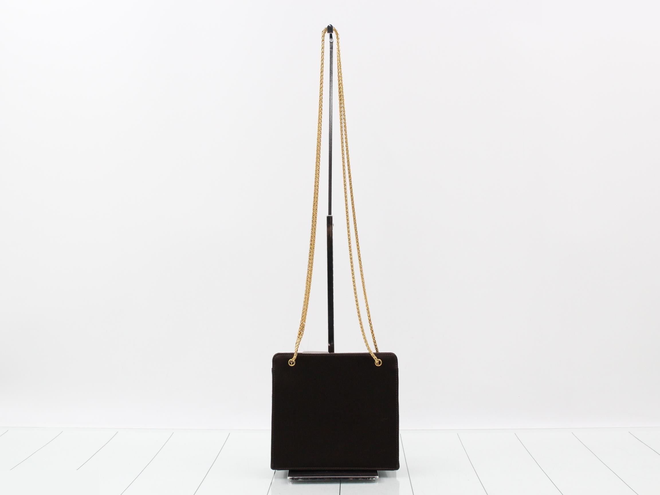 Satin Chain Shoulder Bag, Brown — view 2