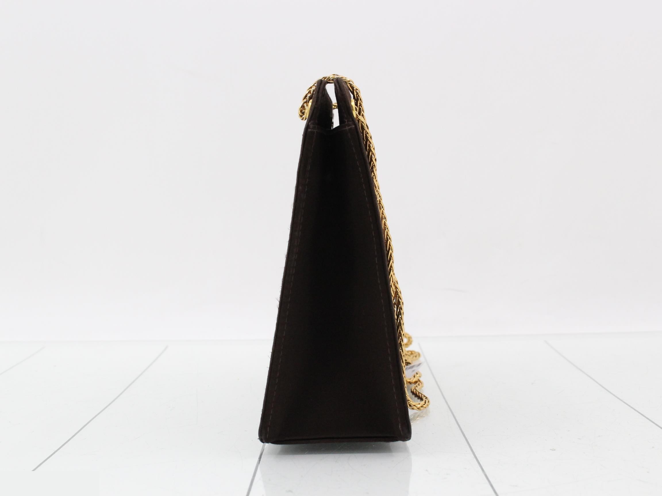 Satin Chain Shoulder Bag, Brown — view 3