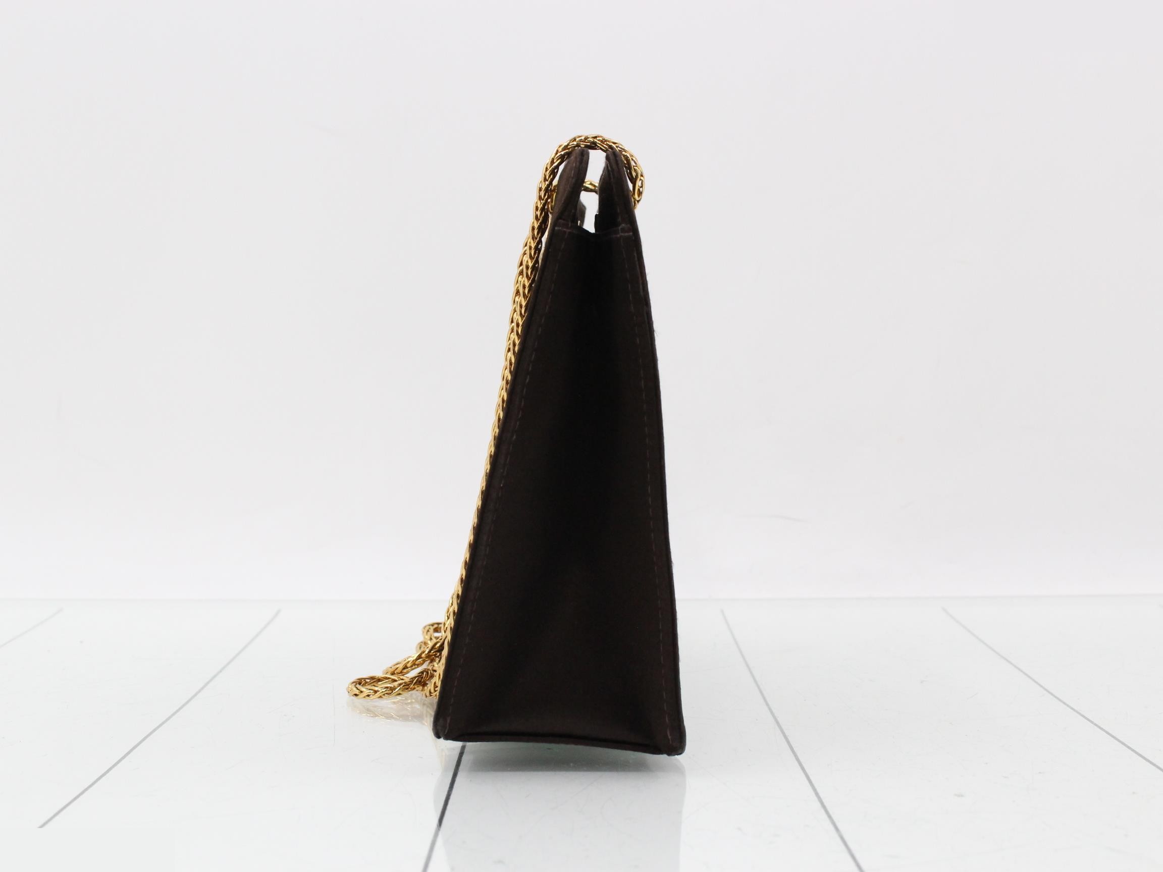 Satin Chain Shoulder Bag, Brown — view 4