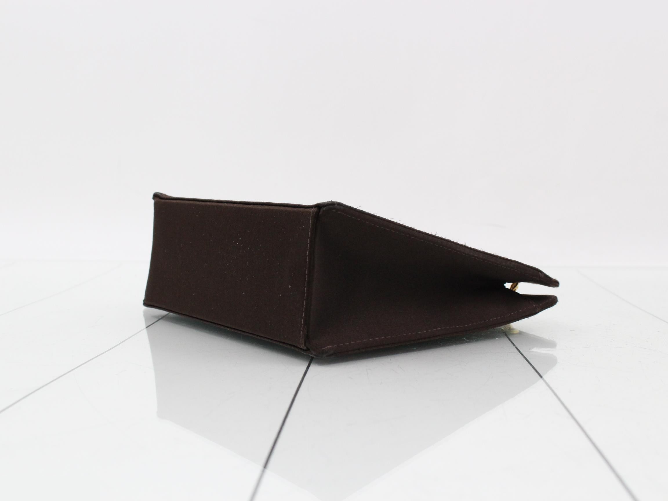 Satin Chain Shoulder Bag, Brown — view 6