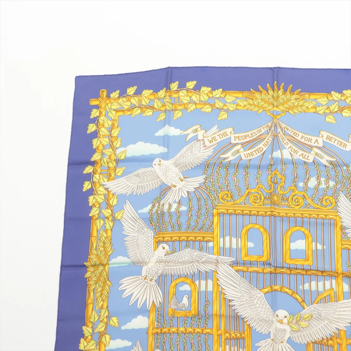 Carre 90 Envol "Flight" Scarf, Silk, Blue, with wear, — view 2