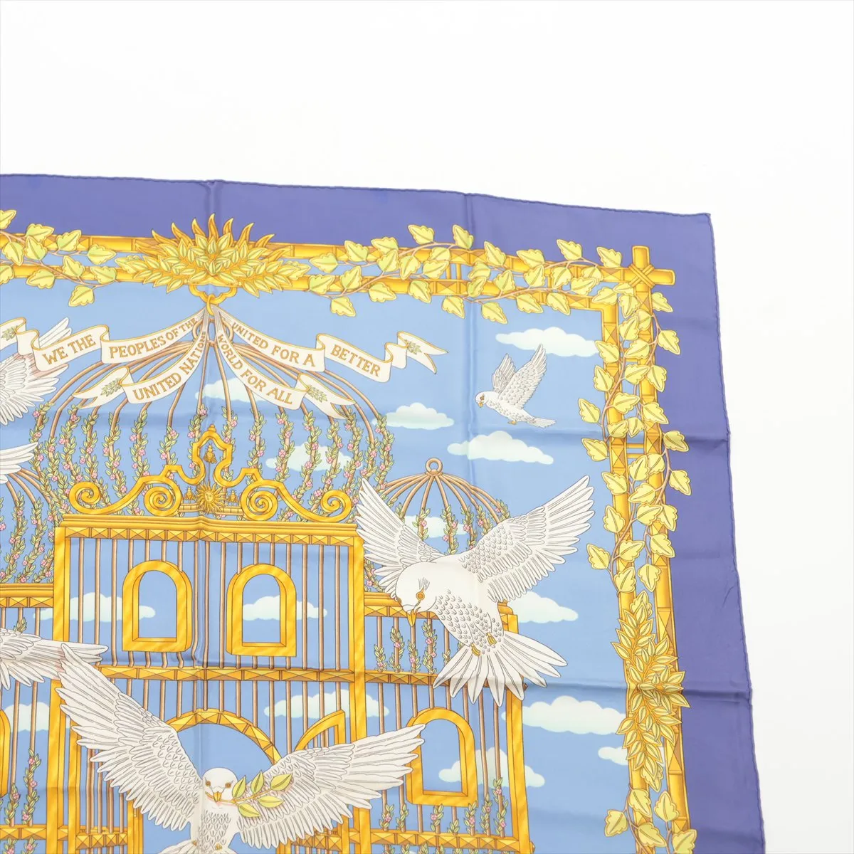 Carre 90 Envol "Flight" Scarf, Silk, Blue, with wear, — view 3