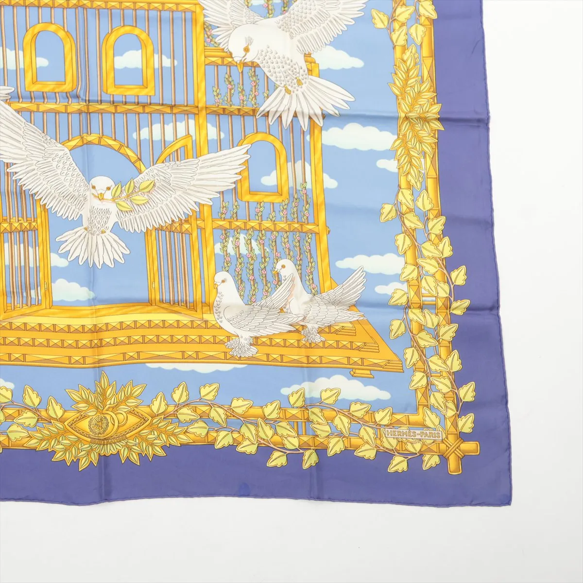Carre 90 Envol "Flight" Scarf, Silk, Blue, with wear, — view 4