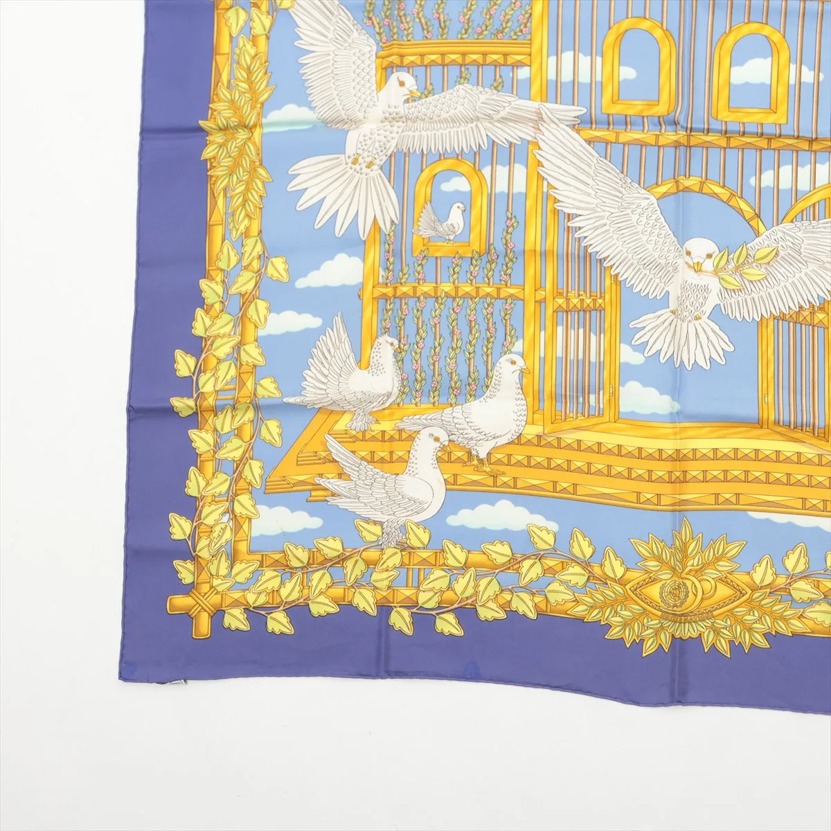 Carre 90 Envol "Flight" Scarf, Silk, Blue, with wear, — view 5