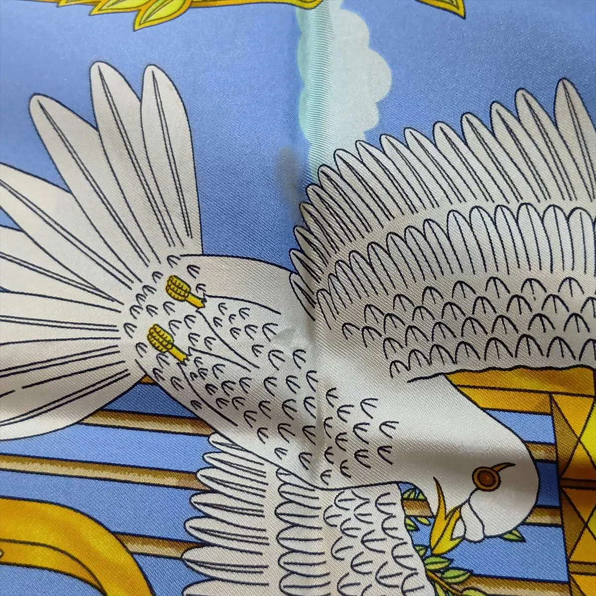 Carre 90 Envol "Flight" Scarf, Silk, Blue, with wear, — view 10
