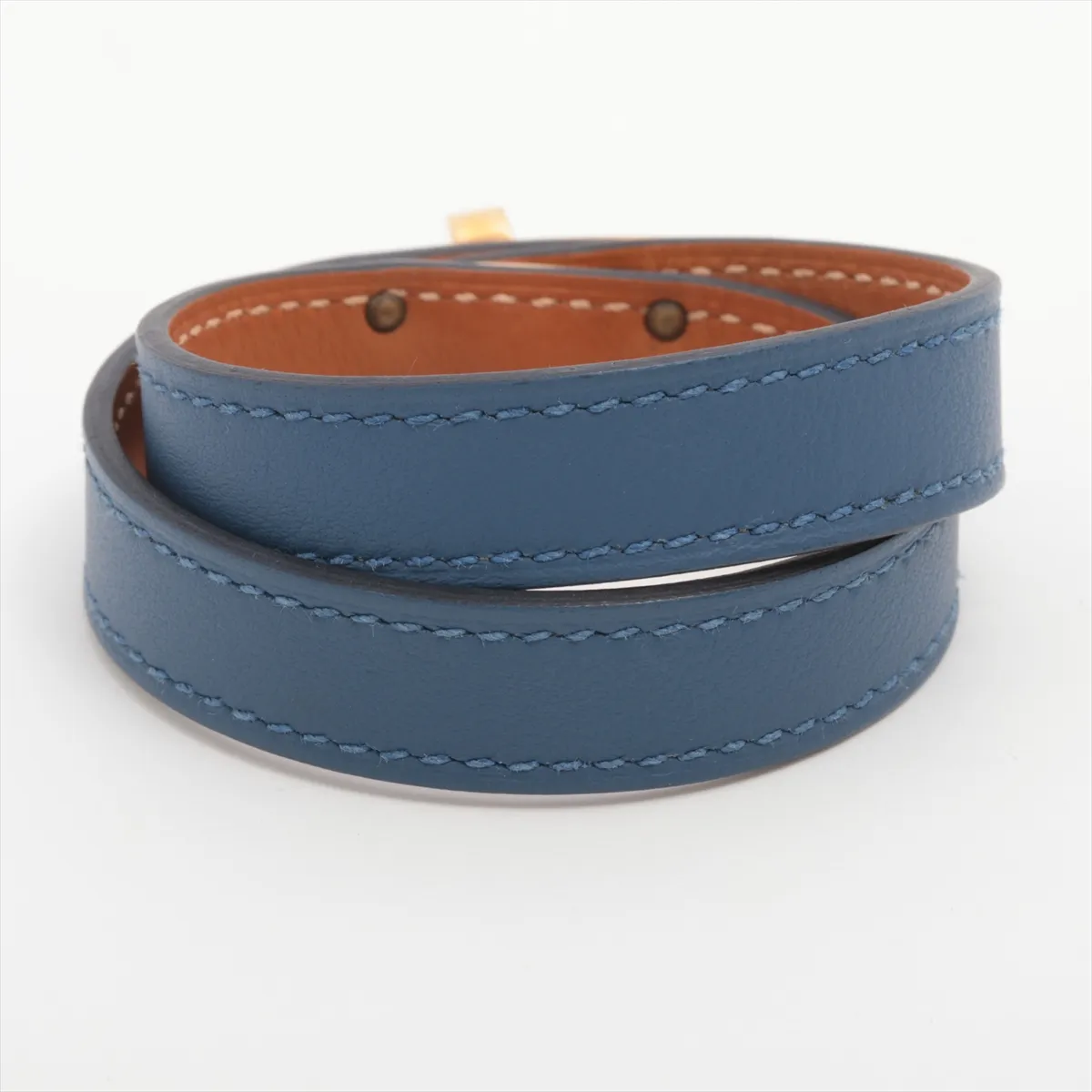 Mini Kelly Double Tour W:2024 Bracelet T2 GP x Leather Gold x Navy. Shows — view 2