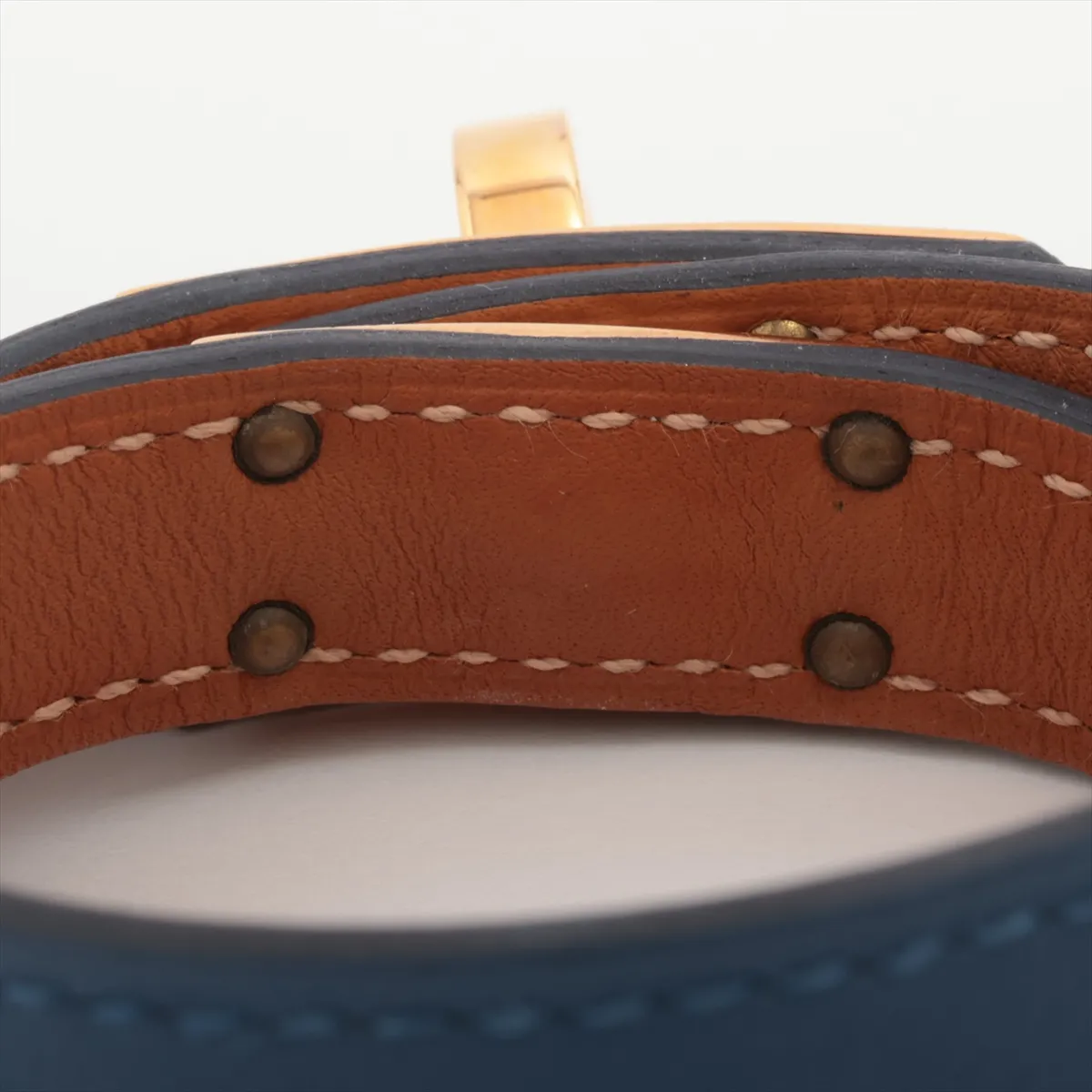 Mini Kelly Double Tour W:2024 Bracelet T2 GP x Leather Gold x Navy. Shows — view 4