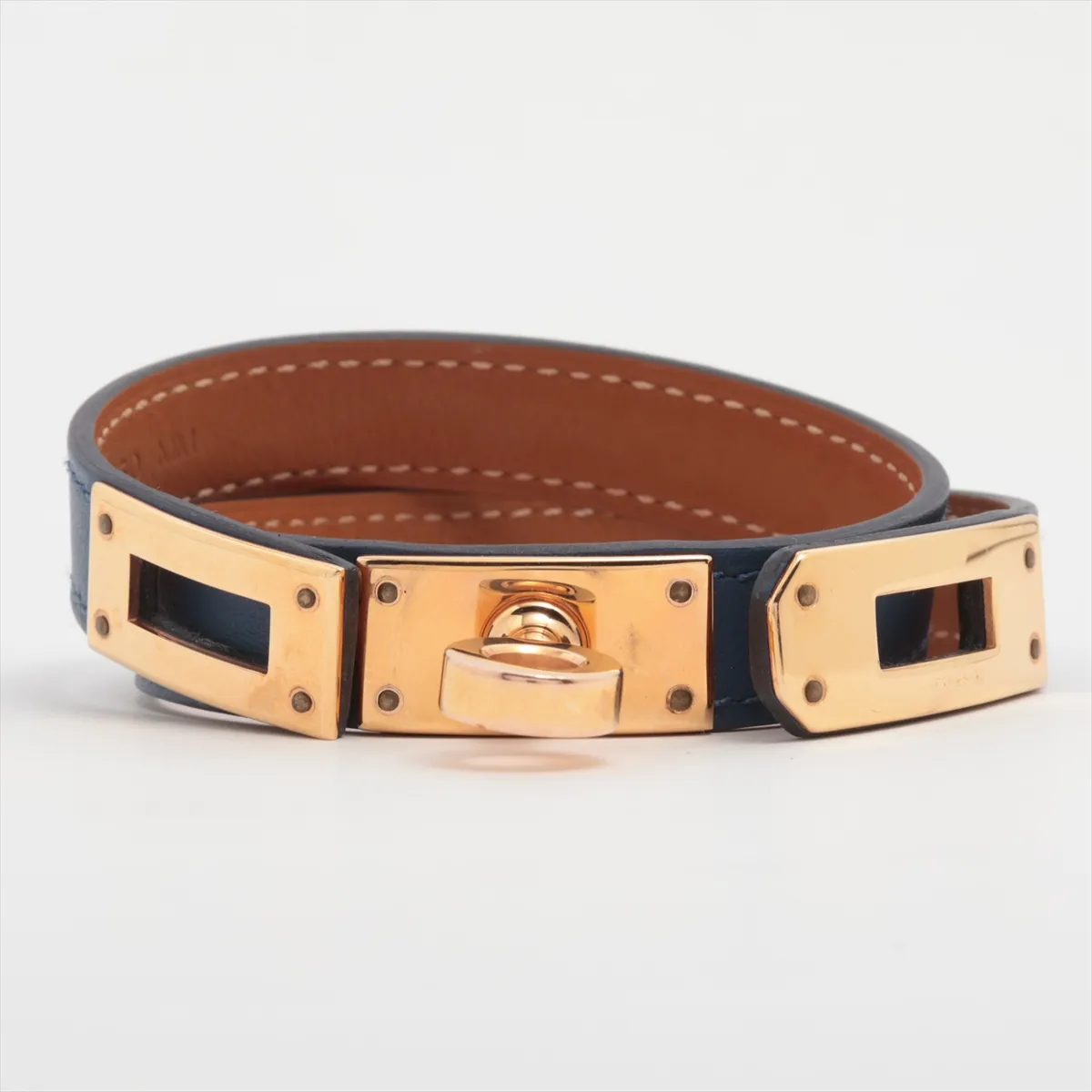 Mini Kelly Double Tour W:2024 Bracelet T2 GP x Leather Gold x Navy. Shows — view 5