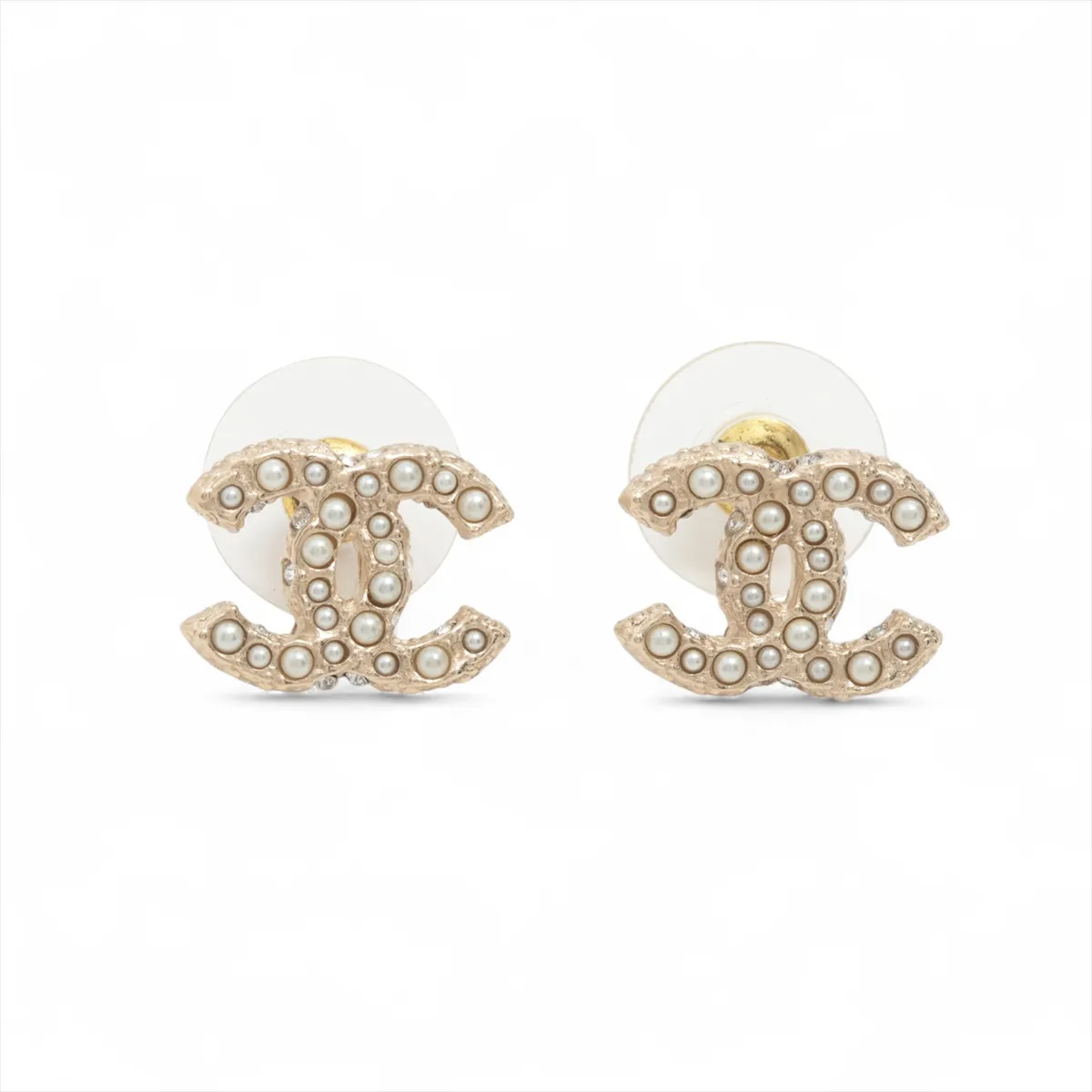 Coco Mark A22V Earrings (Pair) GP x Rhinestone x Faux Pearl Gold -