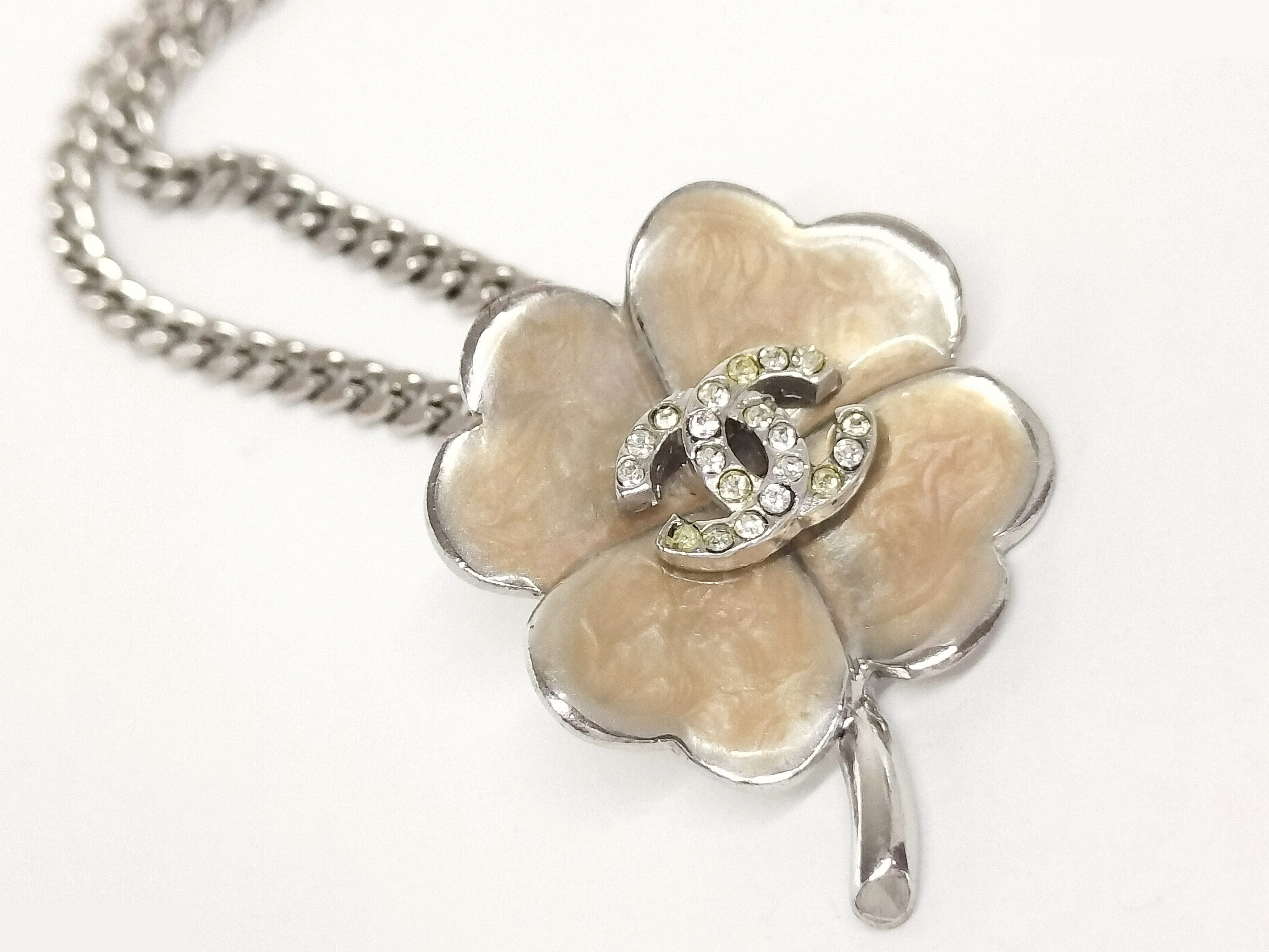 Coco Rhinestone Clover Silver Necklace Chain (approx. 44cm) — view 5