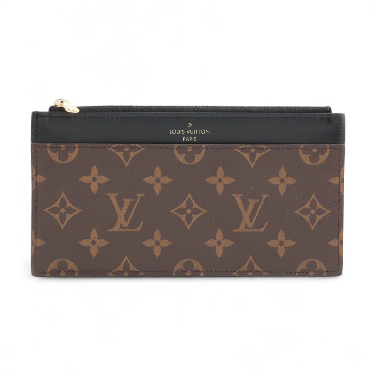 Monogram Macassar Slim Purse M80348 Black x Brown Long Wallet (RFID detected)