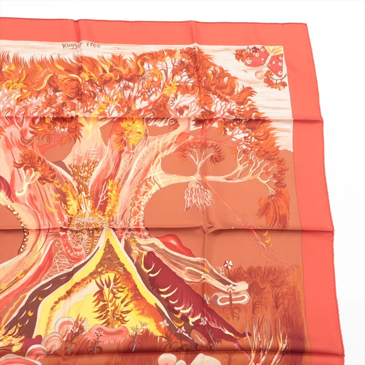 Carre 90 Kuggor Tree scarf, silk, red. Shows signs of wear, — view 3