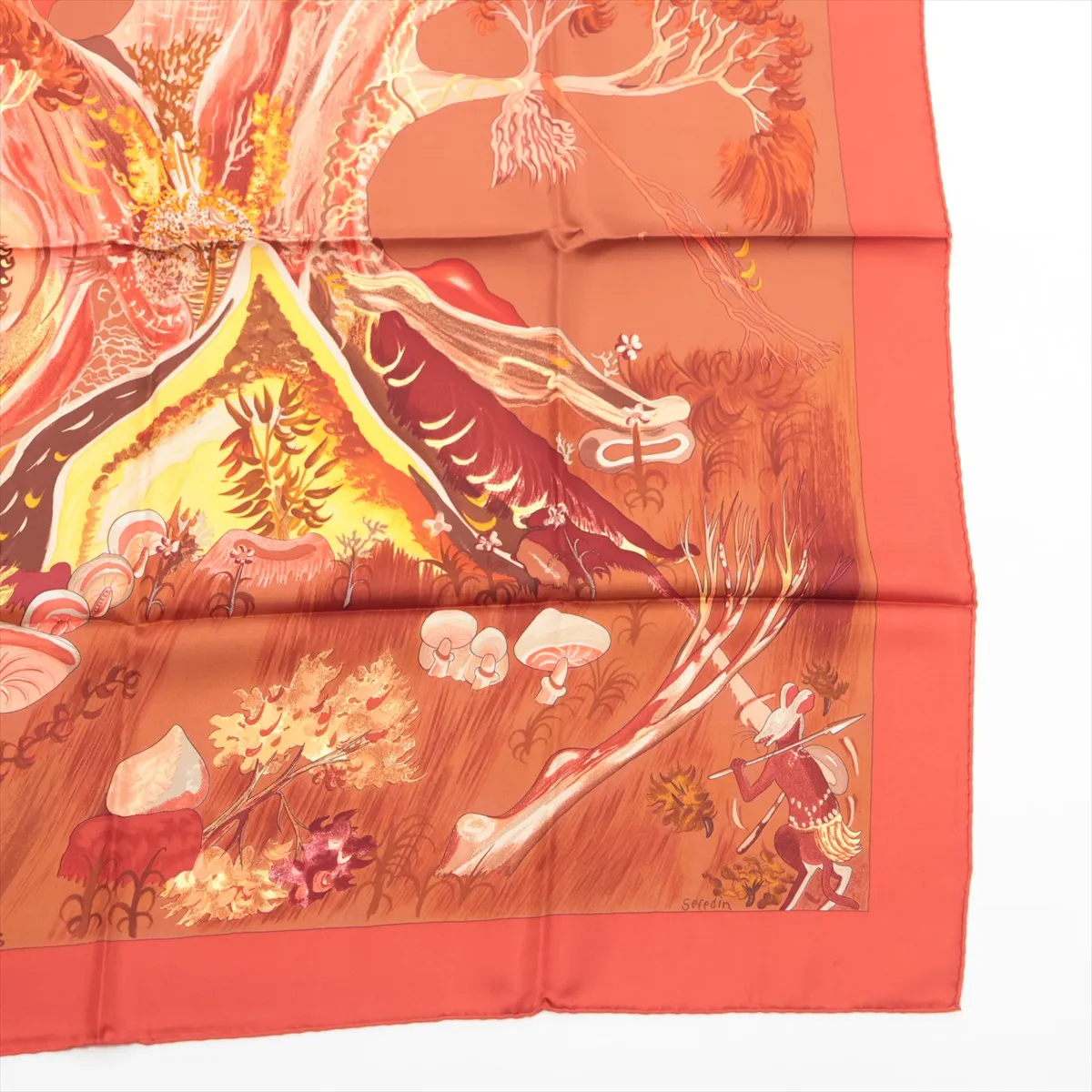 Carre 90 Kuggor Tree scarf, silk, red. Shows signs of wear, — view 4