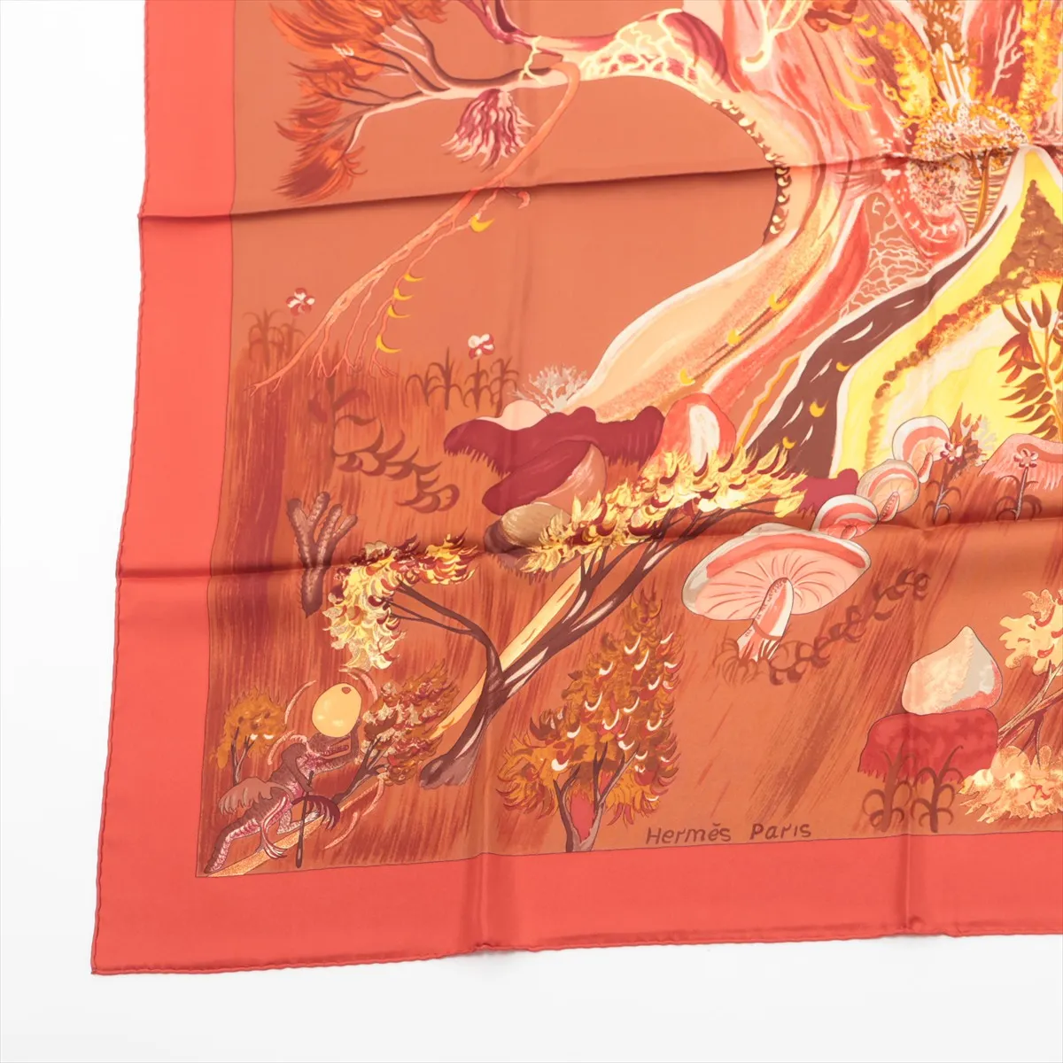 Carre 90 Kuggor Tree scarf, silk, red. Shows signs of wear, — view 5