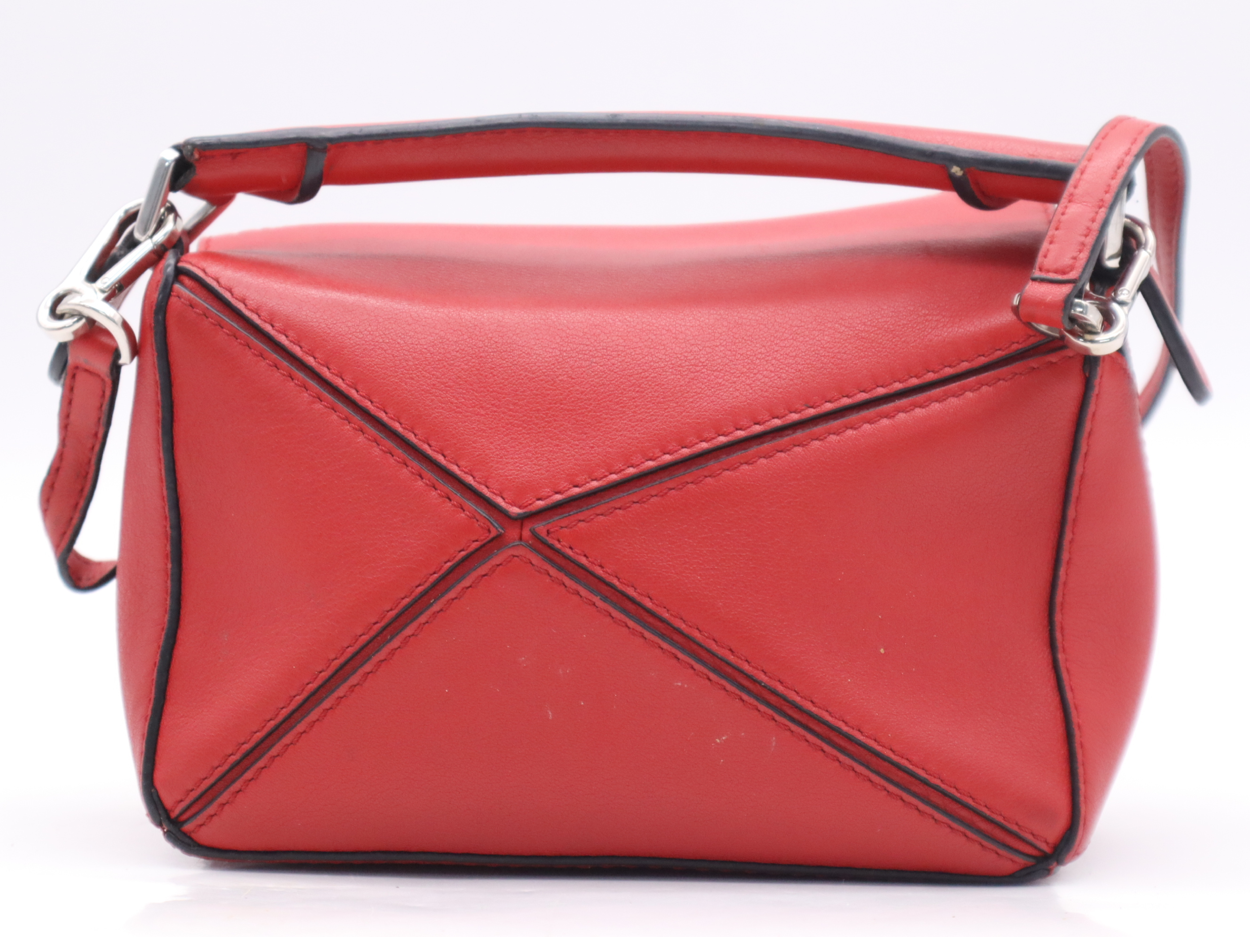 Leather Puzzle Bag Shoulder Bag, Red, with Shoulder Strap — view 2