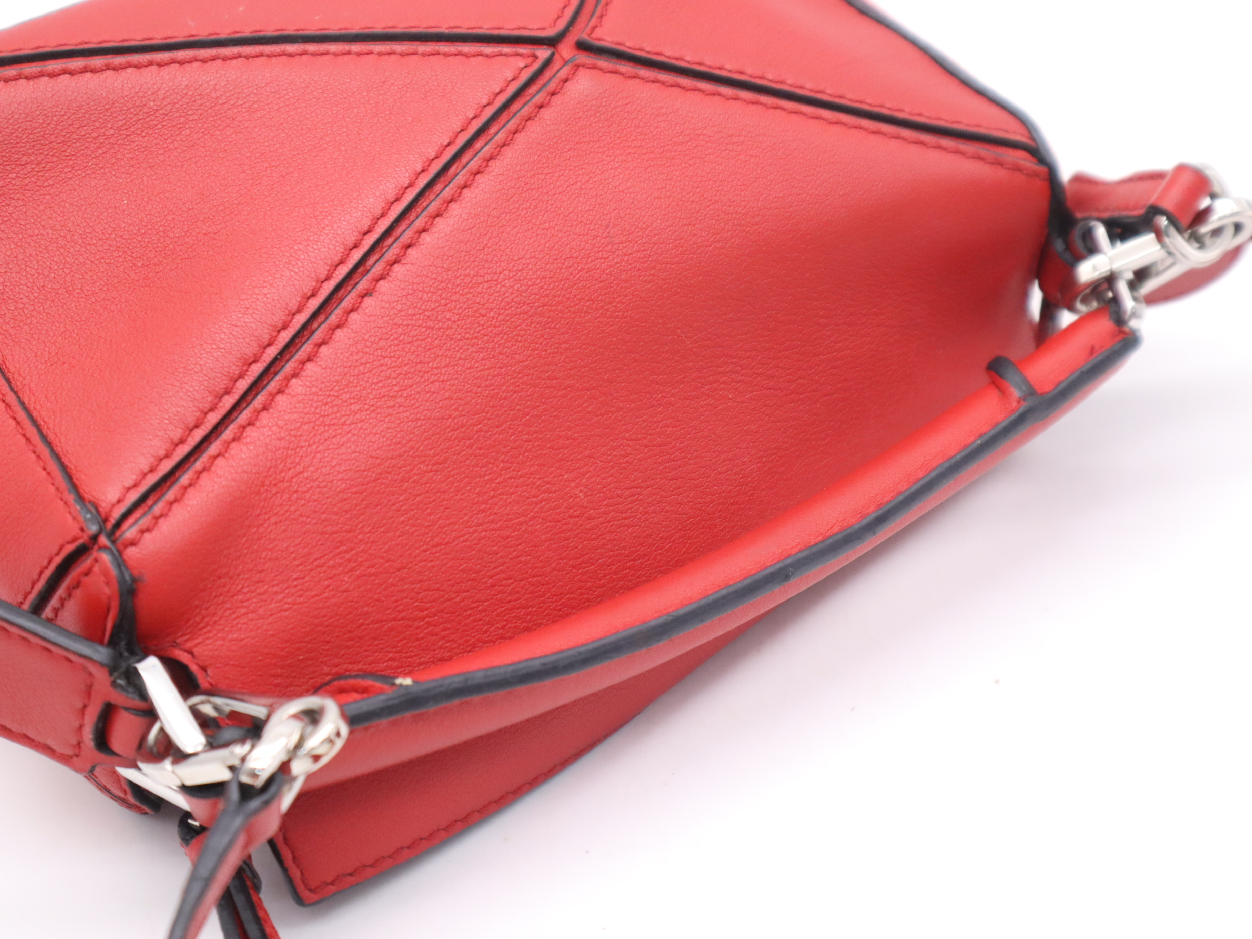 Leather Puzzle Bag Shoulder Bag, Red, with Shoulder Strap — view 6