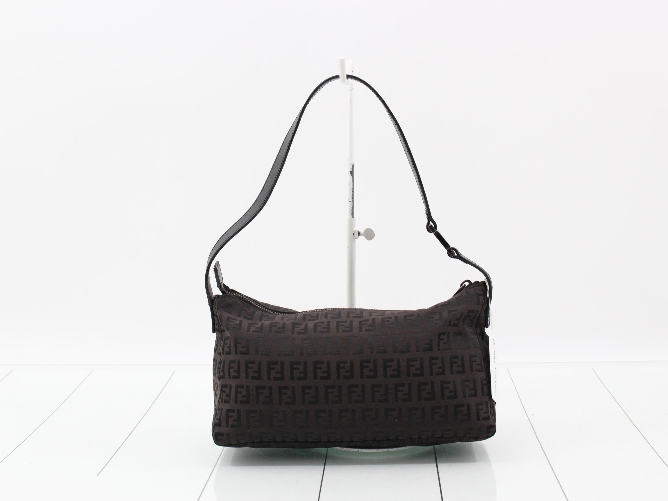 Zucchino Shoulder Bag, Canvas/Leather, Brown — view 2
