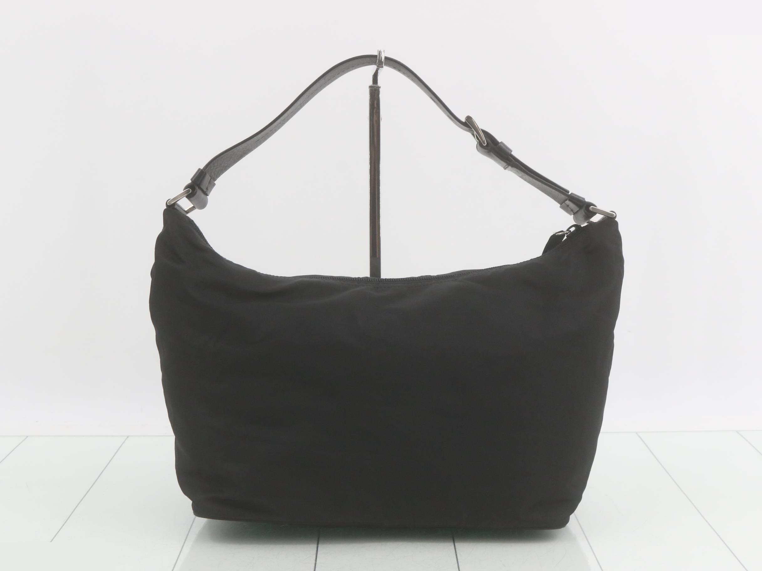 Nylon and leather combination one-shoulder bag — view 2