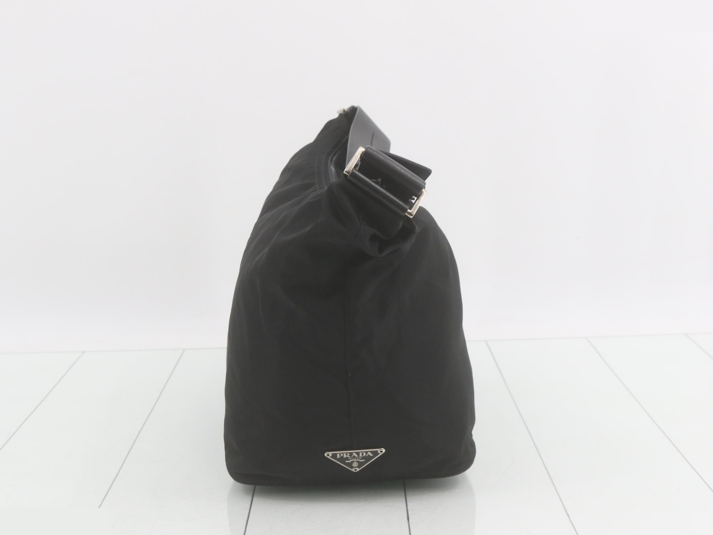 Nylon and leather combination one-shoulder bag — view 4