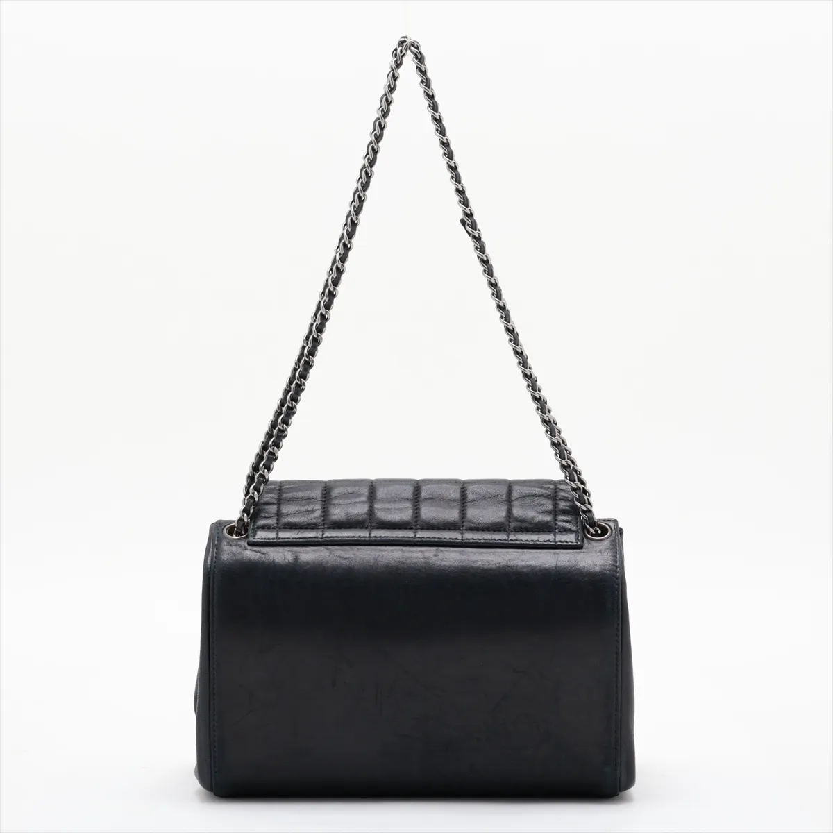 2.55 Lambskin Chain Shoulder Bag, Chocolate Bar pattern, Navy, Silver Hardware, 6299593, Serial Number 6-series, Handle repaired by an aftermarket company. — view 2