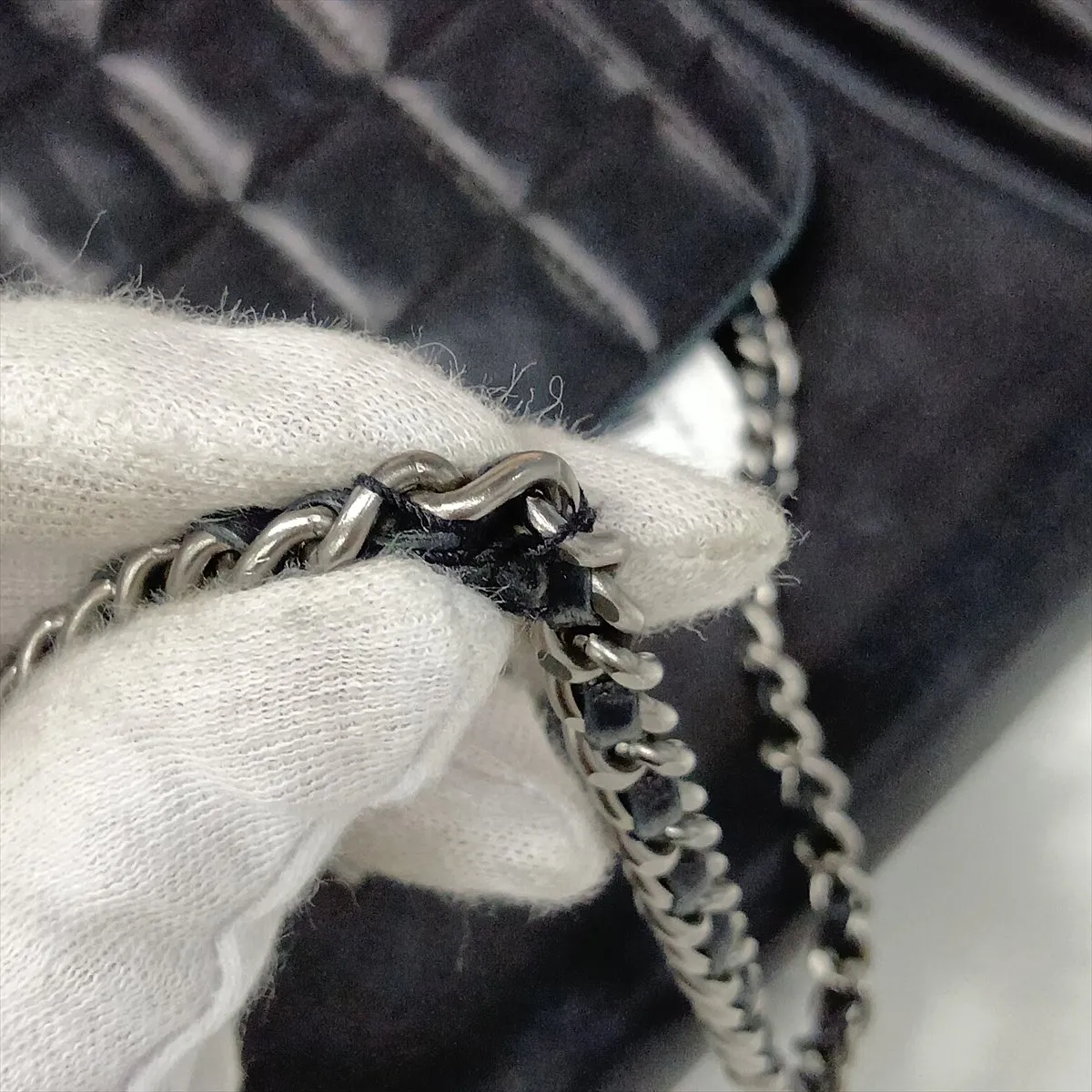 2.55 Lambskin Chain Shoulder Bag, Chocolate Bar pattern, Navy, Silver Hardware, 6299593, Serial Number 6-series, Handle repaired by an aftermarket company. — view 12