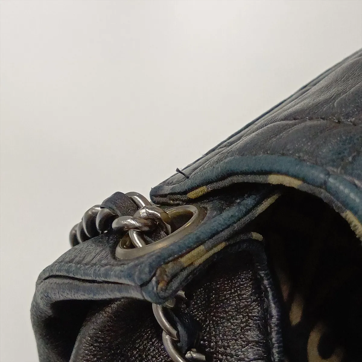 2.55 Lambskin Chain Shoulder Bag, Chocolate Bar pattern, Navy, Silver Hardware, 6299593, Serial Number 6-series, Handle repaired by an aftermarket company. — view 14
