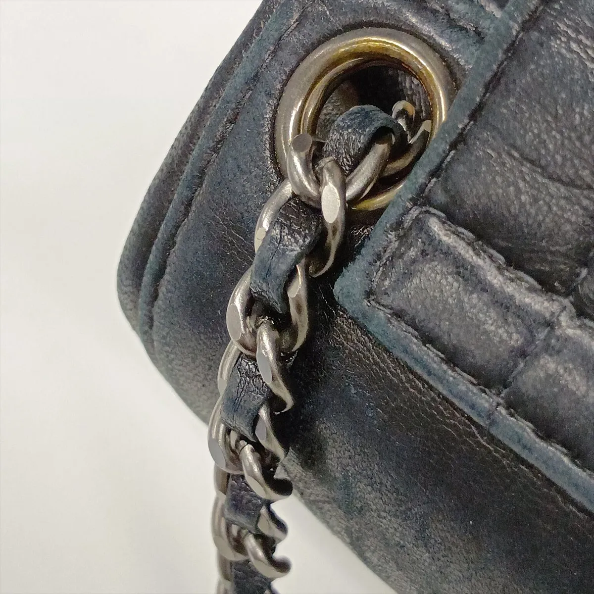 2.55 Lambskin Chain Shoulder Bag, Chocolate Bar pattern, Navy, Silver Hardware, 6299593, Serial Number 6-series, Handle repaired by an aftermarket company. — view 15
