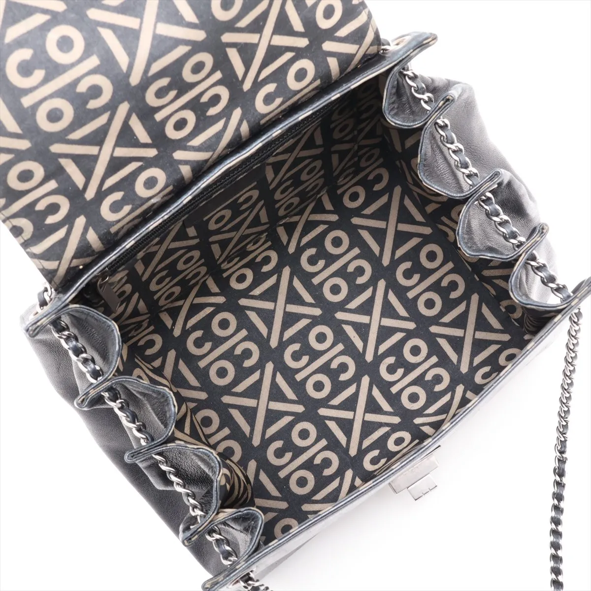 2.55 Lambskin Chain Shoulder Bag, Chocolate Bar pattern, Navy, Silver Hardware, 6299593, Serial Number 6-series, Handle repaired by an aftermarket company. — view 7