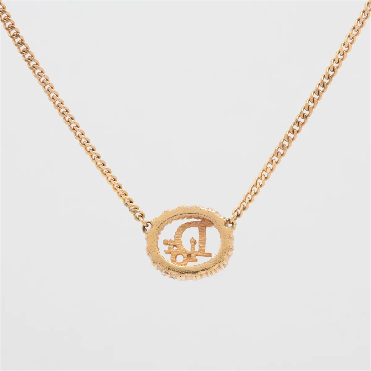 logo necklace, gold plated with rhinestones. Includes earrings (2-piece set). Shows signs of wear, including dents, — view 3