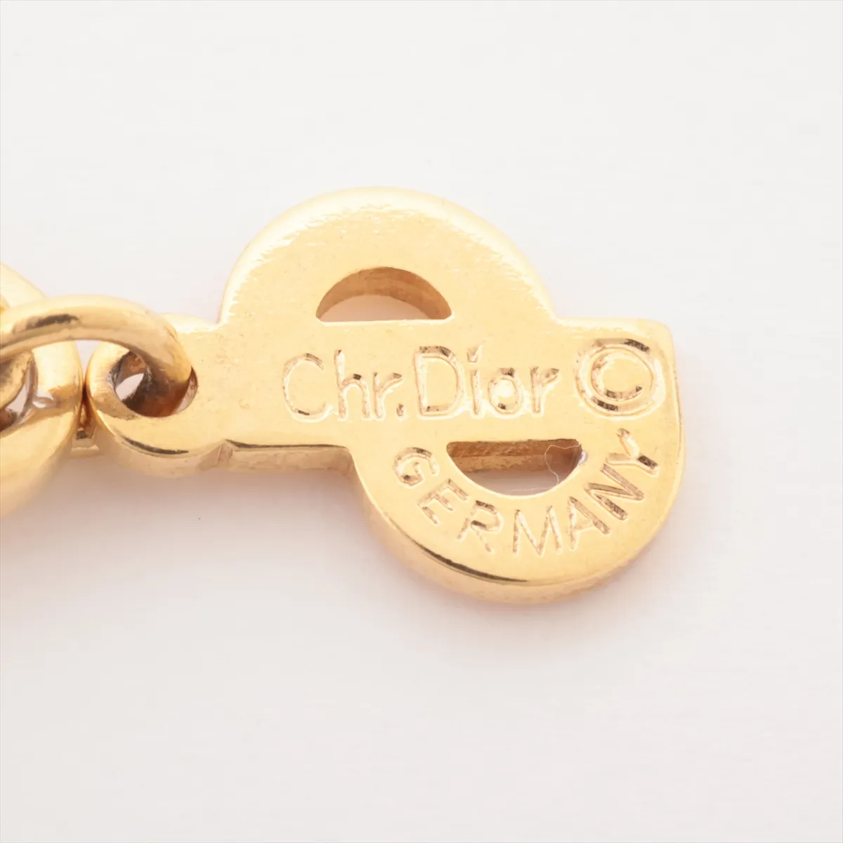 logo necklace, gold plated with rhinestones. Includes earrings (2-piece set). Shows signs of wear, including dents, — view 5