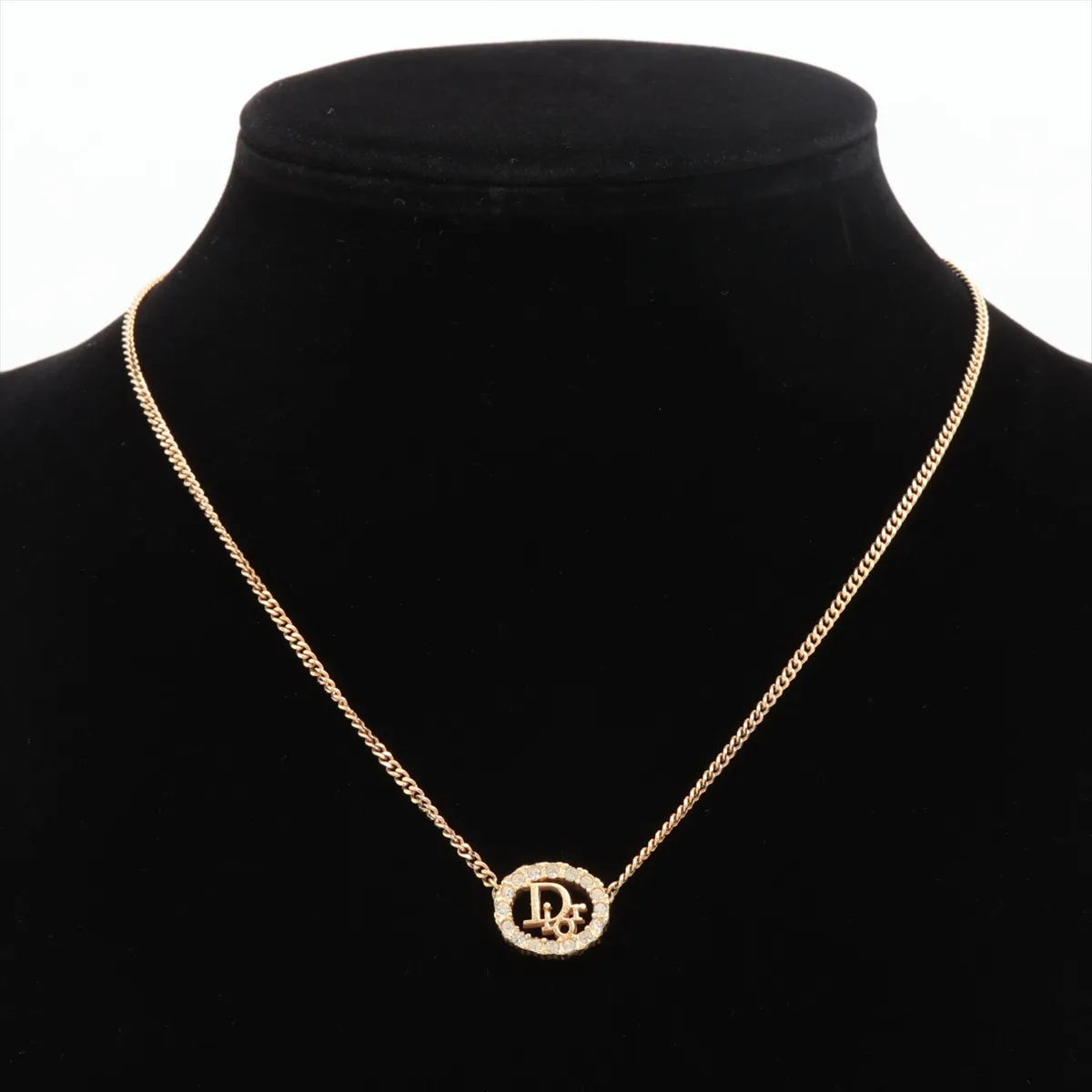 logo necklace, gold plated with rhinestones. Includes earrings (2-piece set). Shows signs of wear, including dents, — view 6