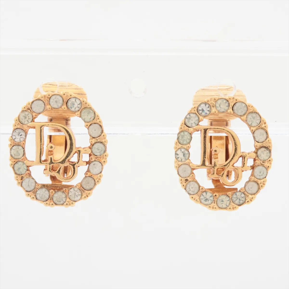 logo necklace, gold plated with rhinestones. Includes earrings (2-piece set). Shows signs of wear, including dents, — view 7