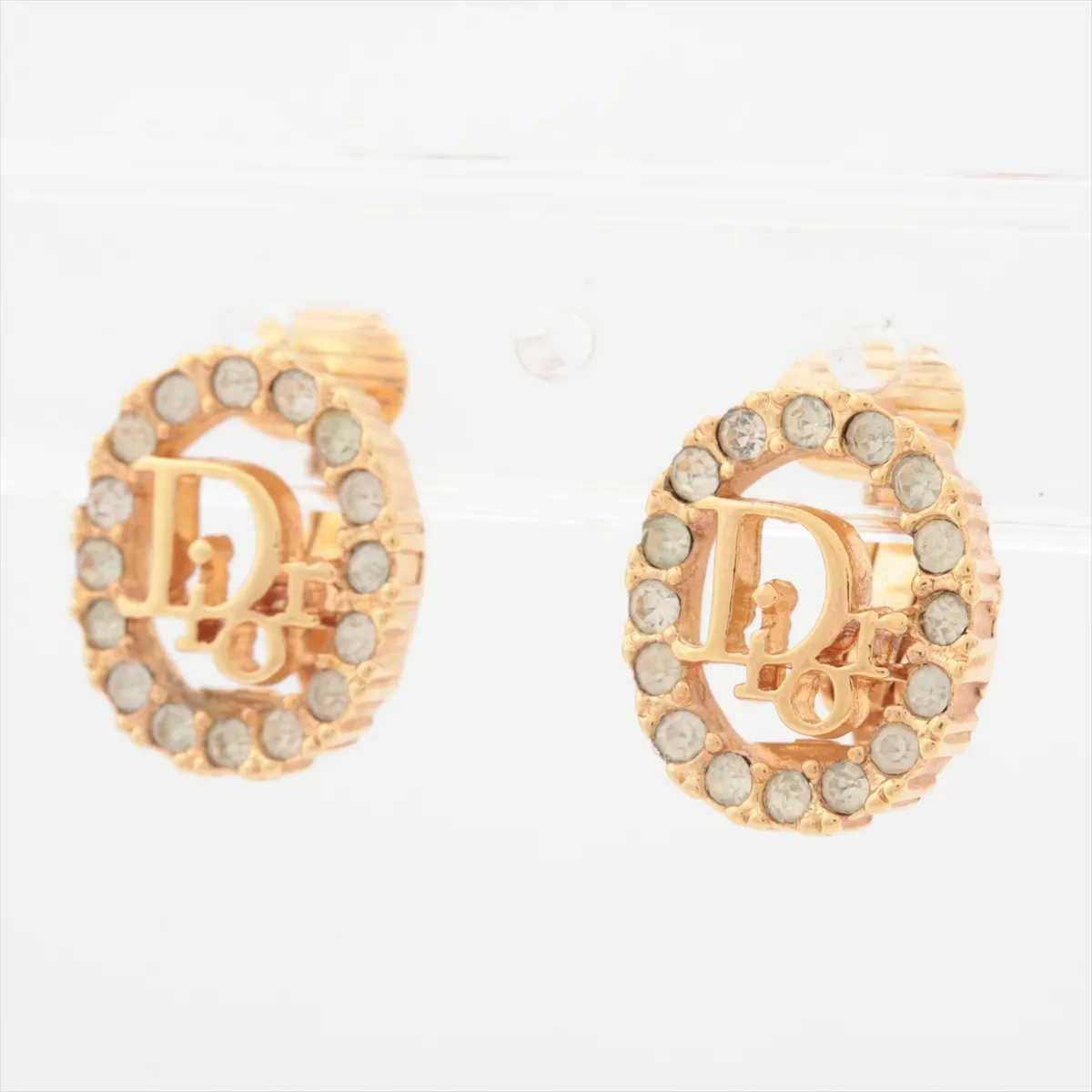 logo necklace, gold plated with rhinestones. Includes earrings (2-piece set). Shows signs of wear, including dents, — view 9