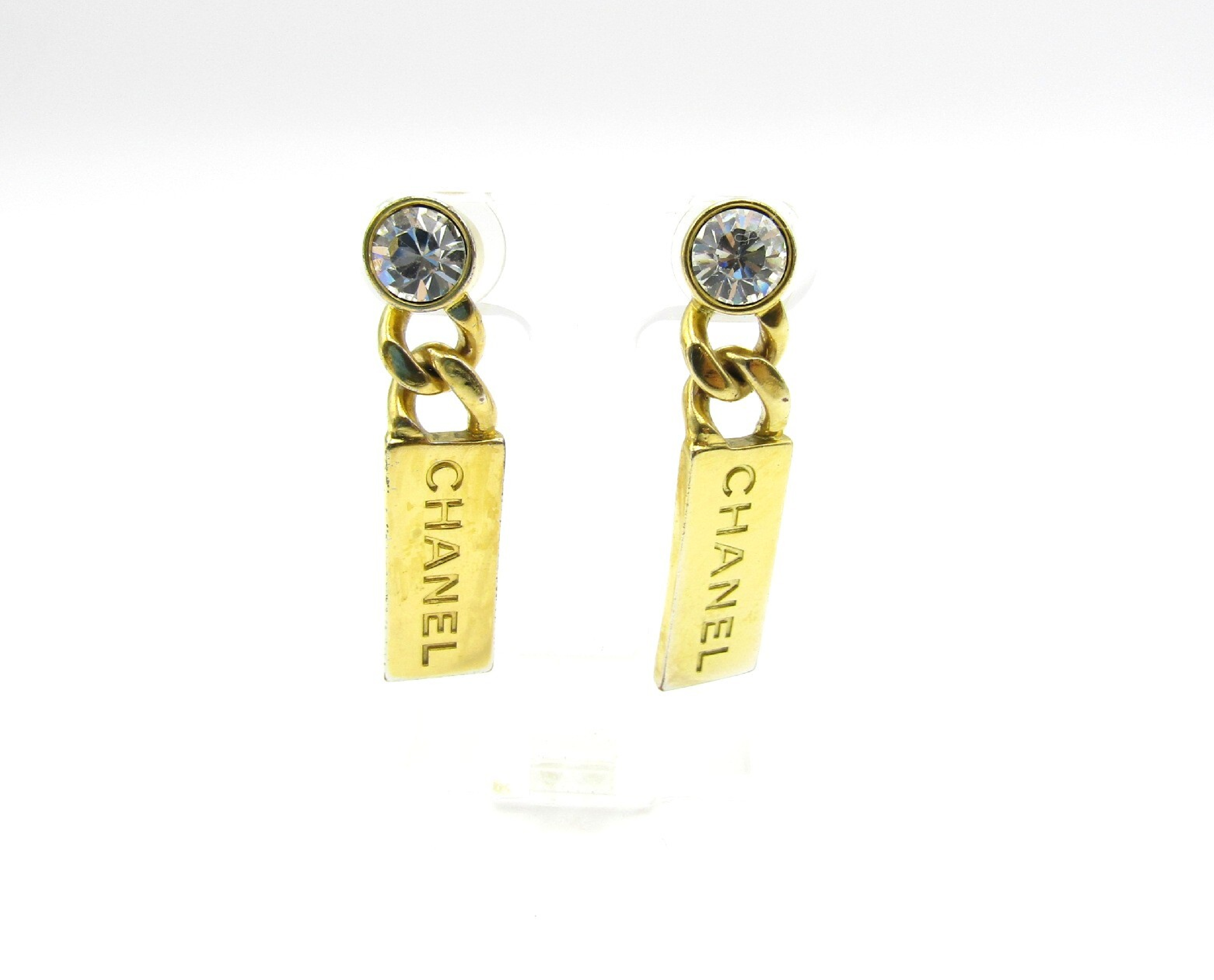 logo plate earrings with rhinestones, GP (gold plate), L21V (other accessories)