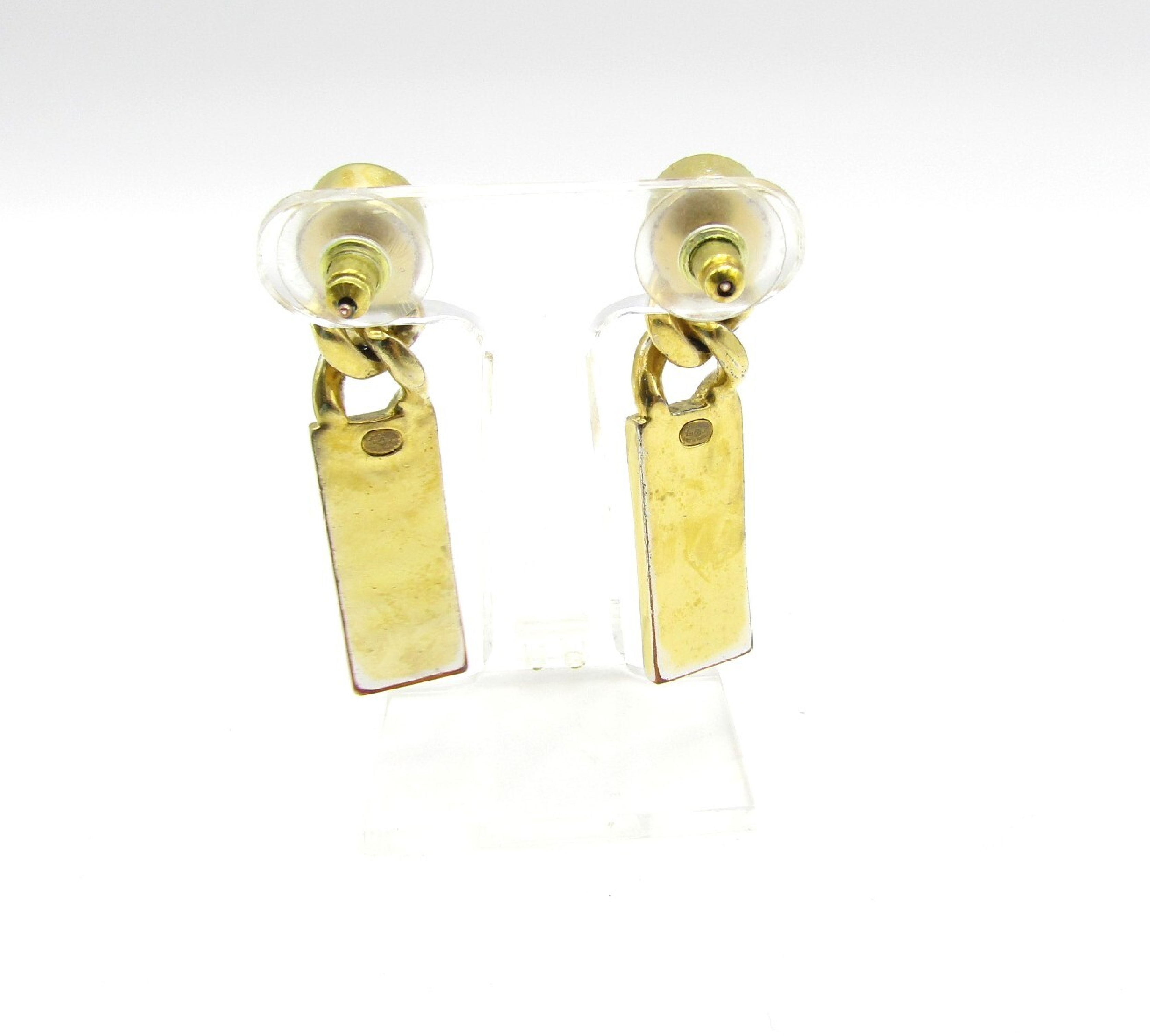 logo plate earrings with rhinestones, GP (gold plate), L21V (other accessories) — view 2