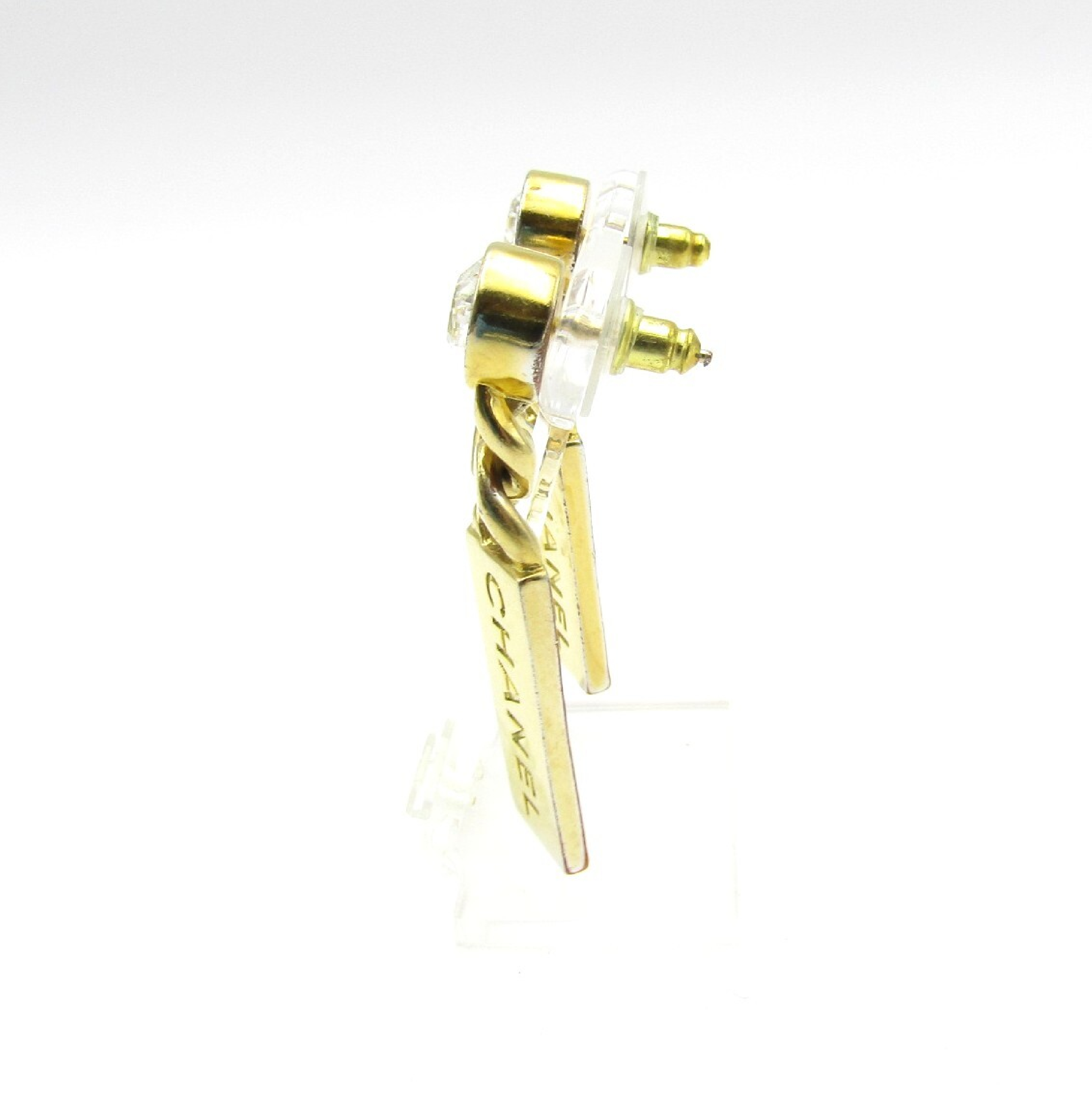 logo plate earrings with rhinestones, GP (gold plate), L21V (other accessories) — view 3