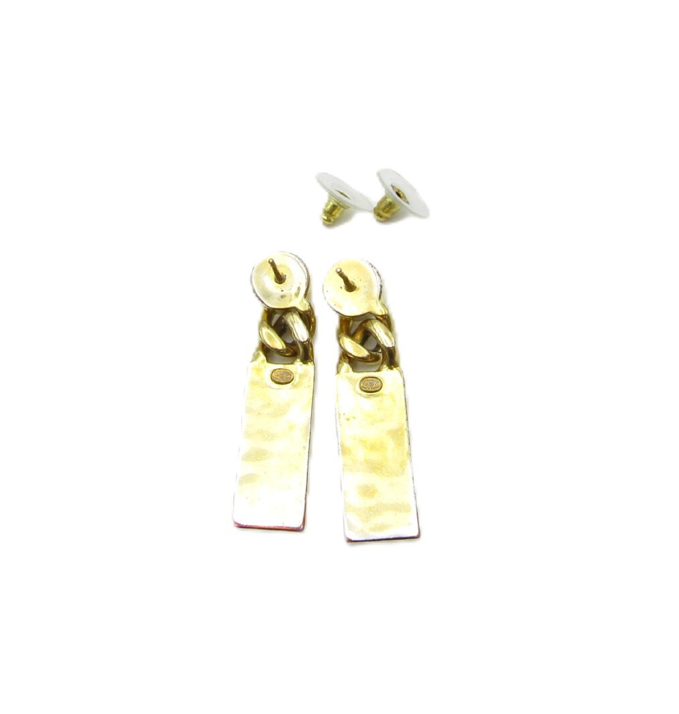 logo plate earrings with rhinestones, GP (gold plate), L21V (other accessories) — view 4