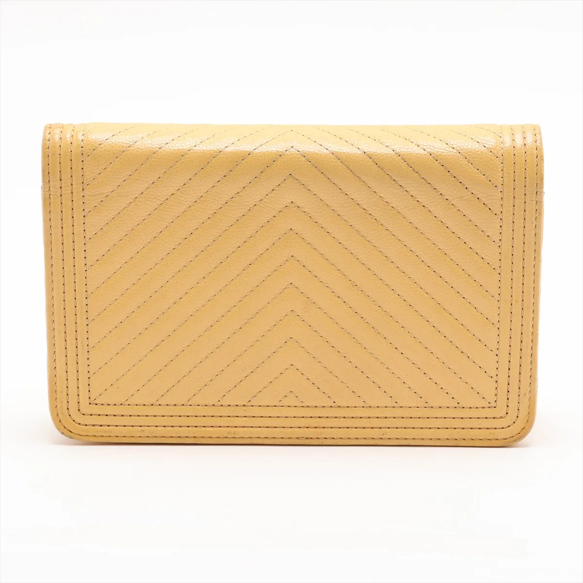 Boy Chanel Caviar Skin Chain Wallet, V-stitch Chevron, Yellow, Gold Hardware, 25010659, Serial Number 25 — view 2