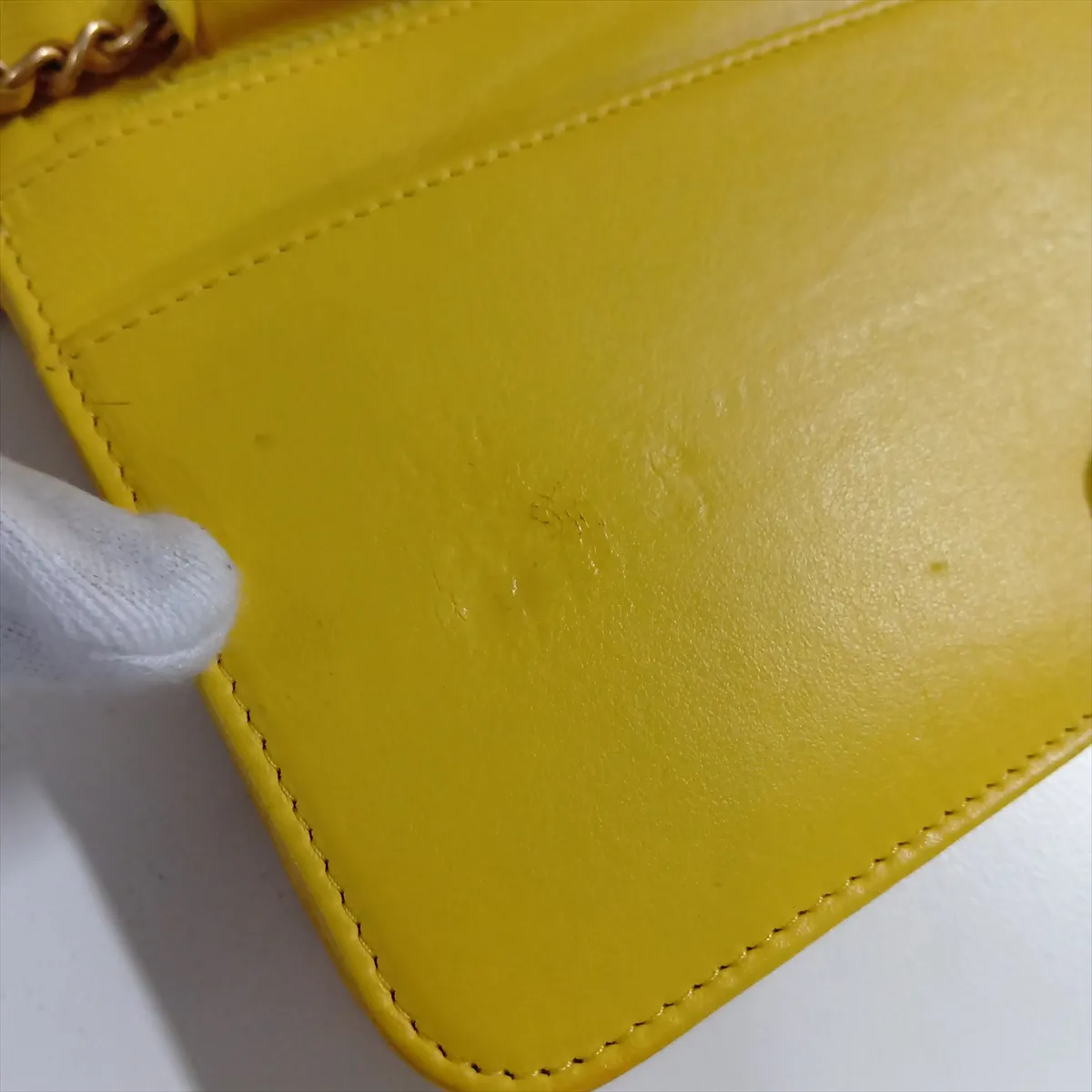 Boy Chanel Caviar Skin Chain Wallet, V-stitch Chevron, Yellow, Gold Hardware, 25010659, Serial Number 25 — view 14