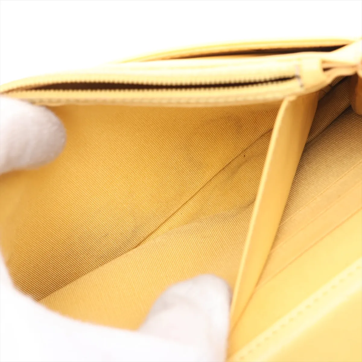 Boy Chanel Caviar Skin Chain Wallet, V-stitch Chevron, Yellow, Gold Hardware, 25010659, Serial Number 25 — view 7