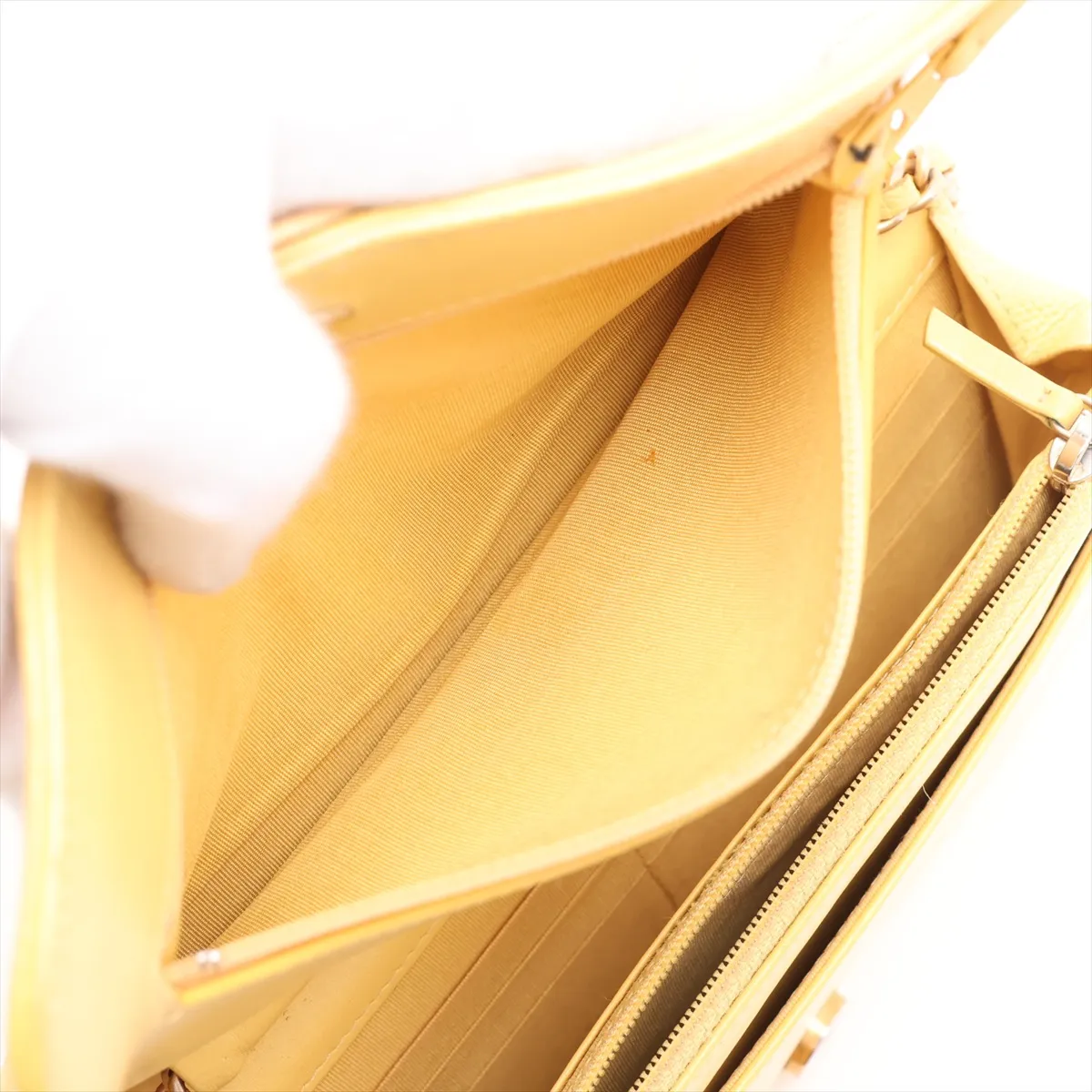 Boy Chanel Caviar Skin Chain Wallet, V-stitch Chevron, Yellow, Gold Hardware, 25010659, Serial Number 25 — view 10