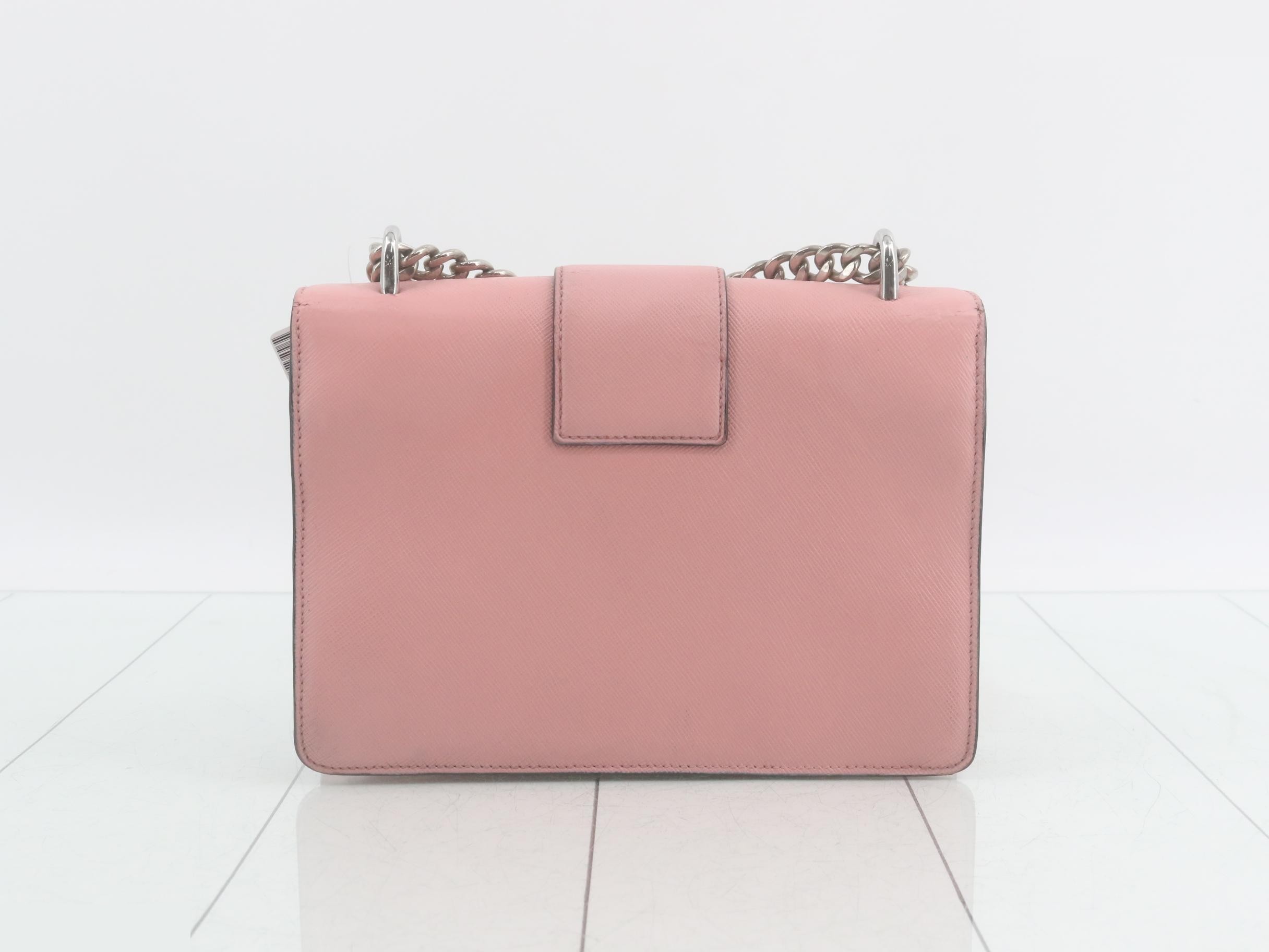 Pink leather chain shoulder bag — view 2