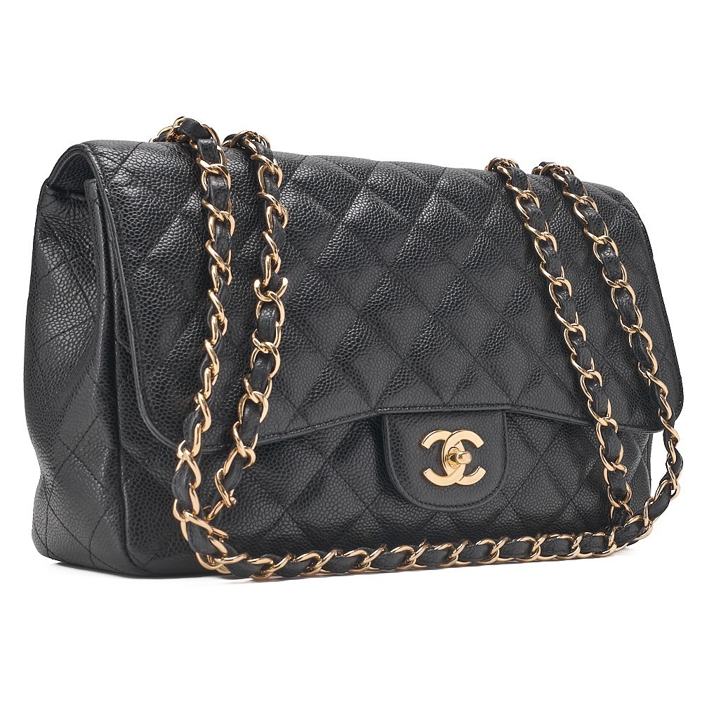 Caviar leather large matelassé 30 single flap chain shoulder bag, black — view 3